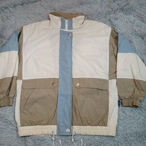 Vintage Izzi Womens Jacket White L‎ Zip Snap Up Coat Lined Lightweight Pockets